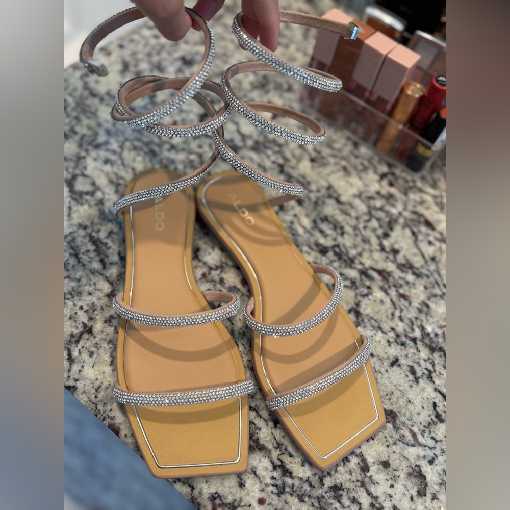 Aldo Beige and Silver Strappy Sandals